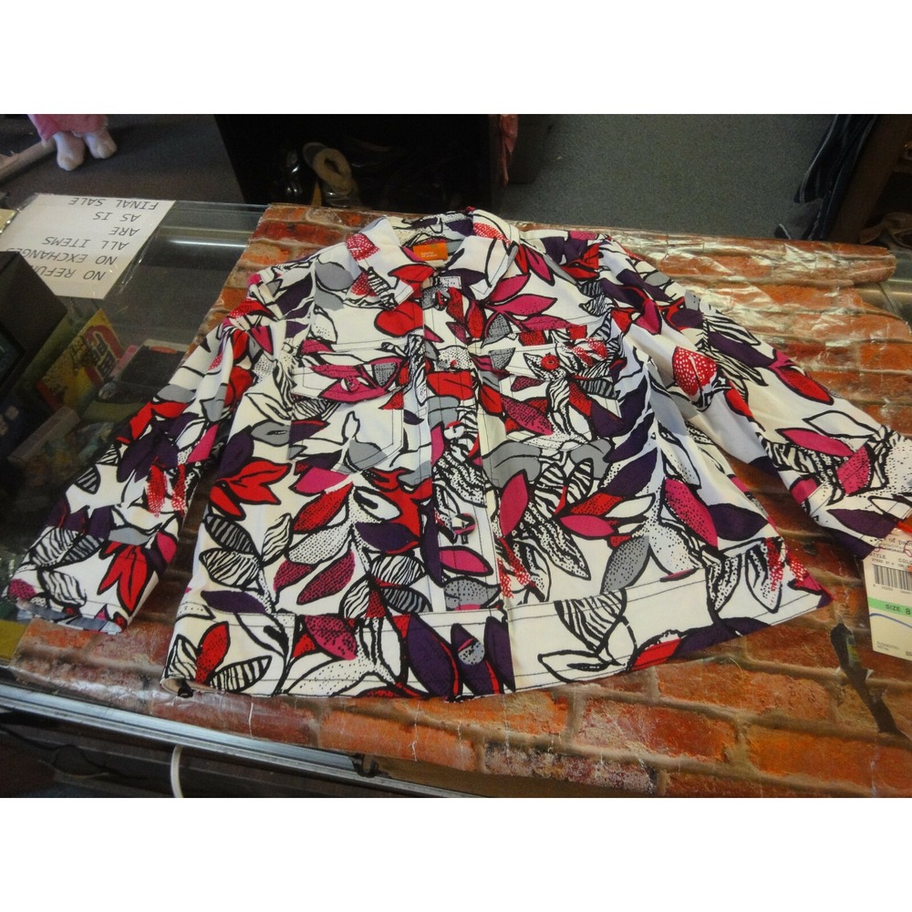 Hearts of Palm womens 8 multicolor 3/4 sleeve lightweight button front jacket
